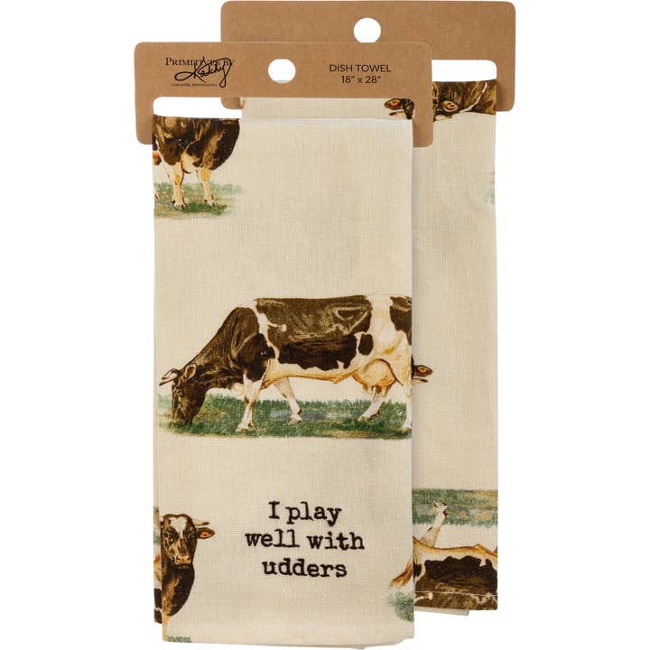 I Play Well With Udders Kitchen Towel for wholesale by Primitives by Kathy