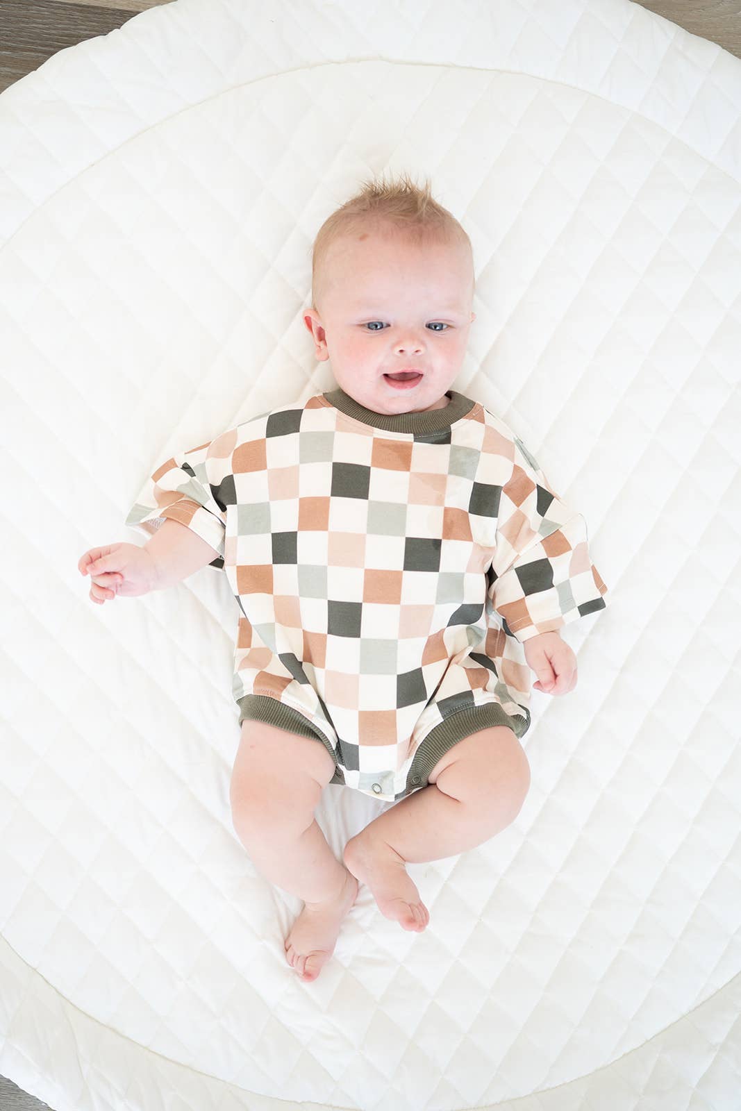 Addie Joy company - Wholesale Bodysuit (Non-Footed) - Baby - Oversized T-shirt Bubble Romper- Sage Check2