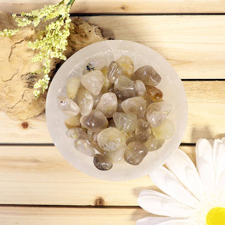 1 lb Rutilated Quartz Tumbled Stones for wholesale by Natures Artifacts Inc