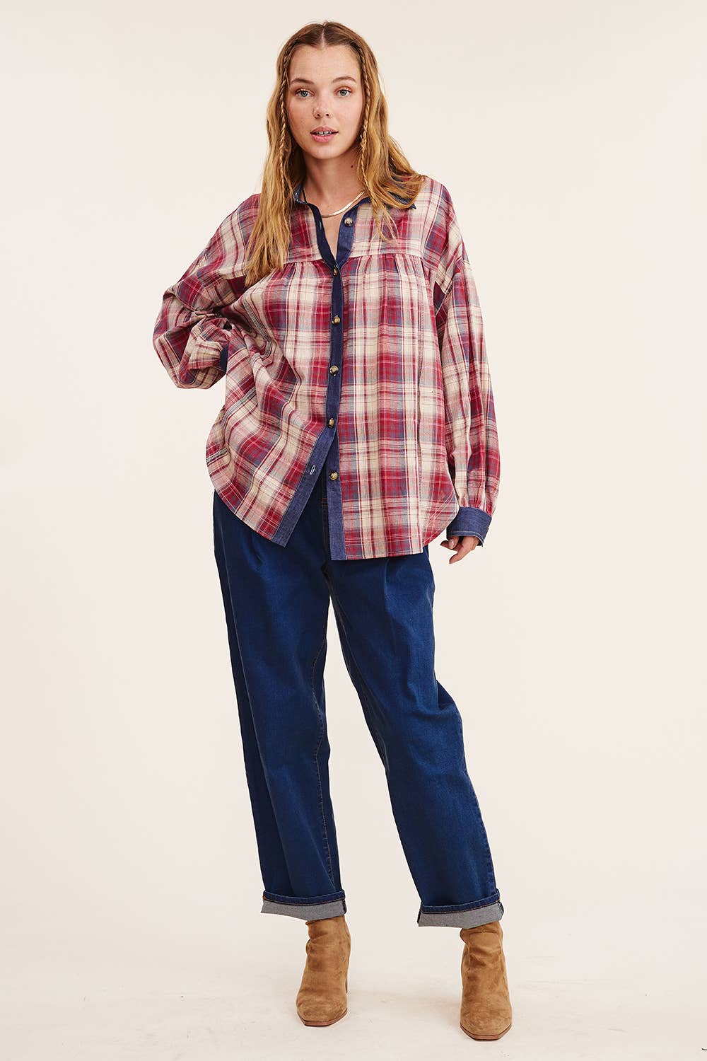 Listicle – Engroshandel Skjorte med buttondown – til kvinder – Blandet ternet oversized skjorte med knapper20