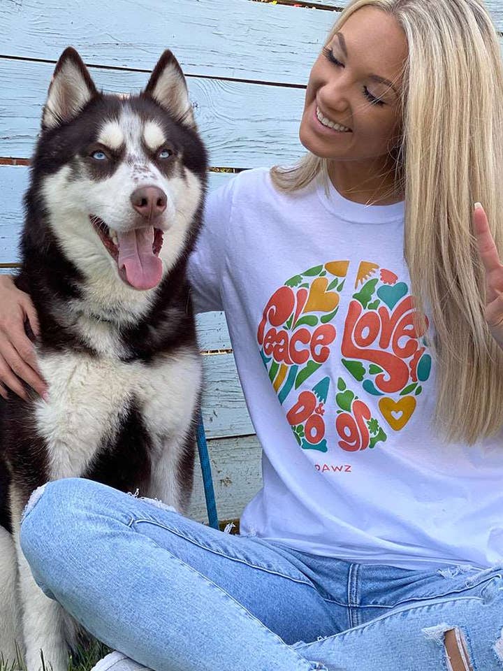 Peace, Love, & Dogs White Tee for wholesale by PAWZ