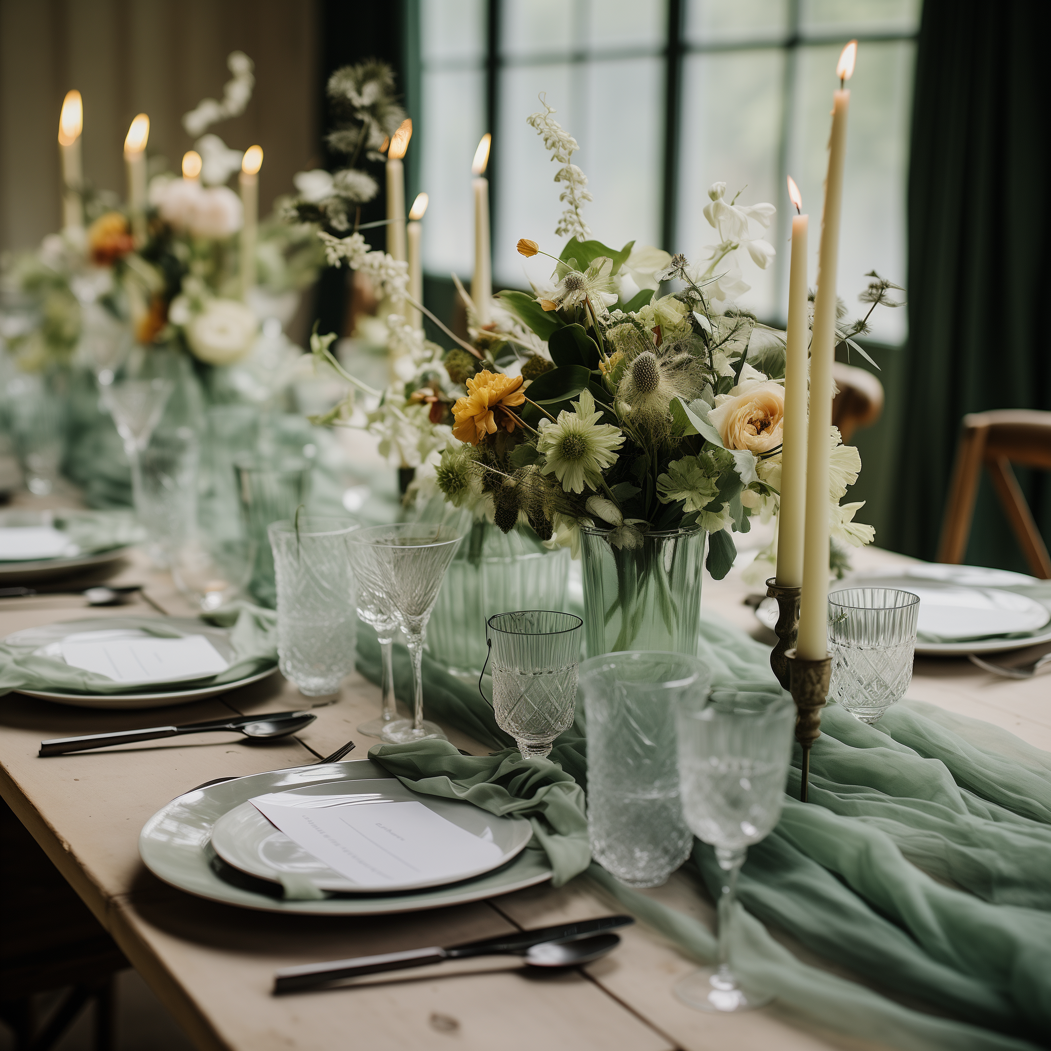 AVAGANTE Design – wholesale Table runner – Table runner -  crinkled cheesecloth runner - sage green1