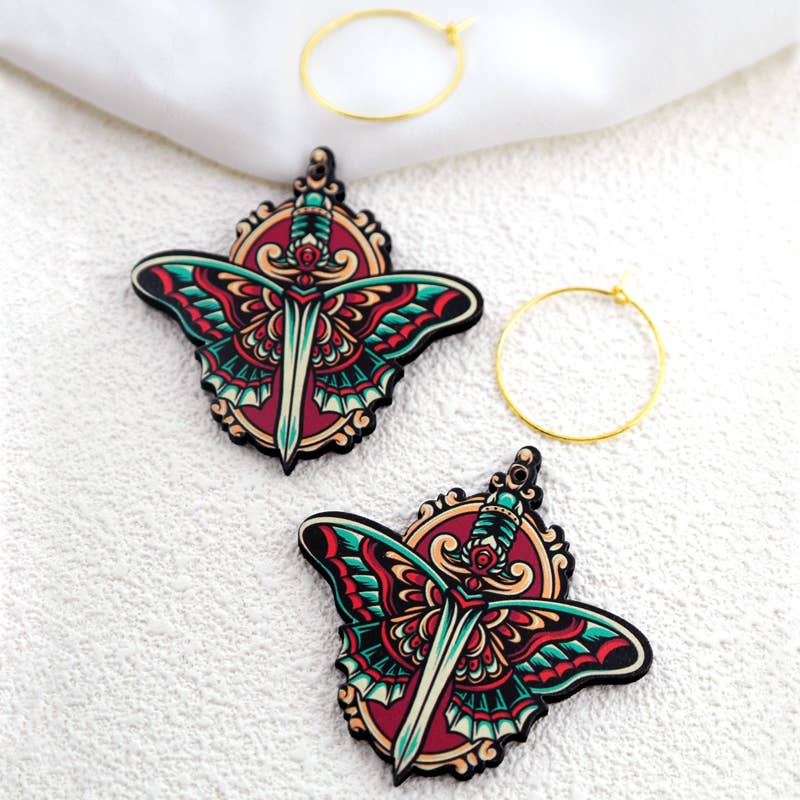 HappyJewelrySupplies - Wholesale Dangle earrings - Cute Handcrafted Sword Moth Wooden Earrings2