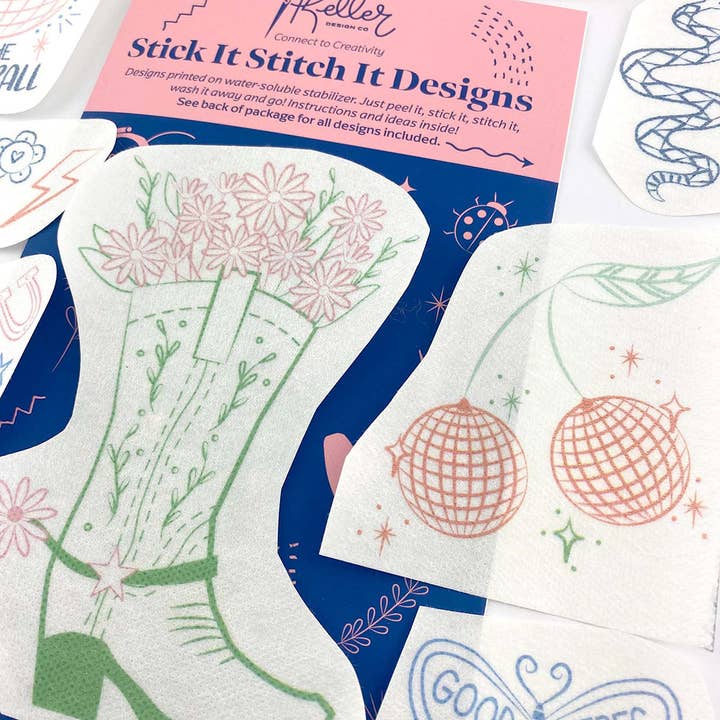 Keller Design Co. - Wholesale DIY Craft Kit - Stick It Stitch It Water Soluble Embroidery Patterns-Disco Cowgirl11