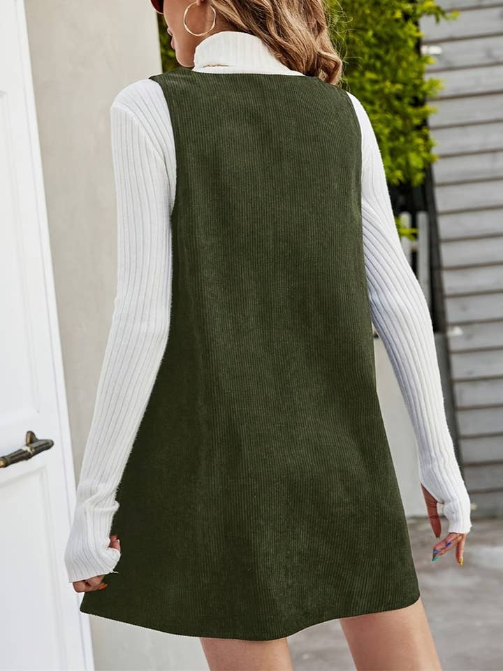 Rosa Clothing - Wholesale Dress - Women's - Plain Corduroy Mini Overall Dress