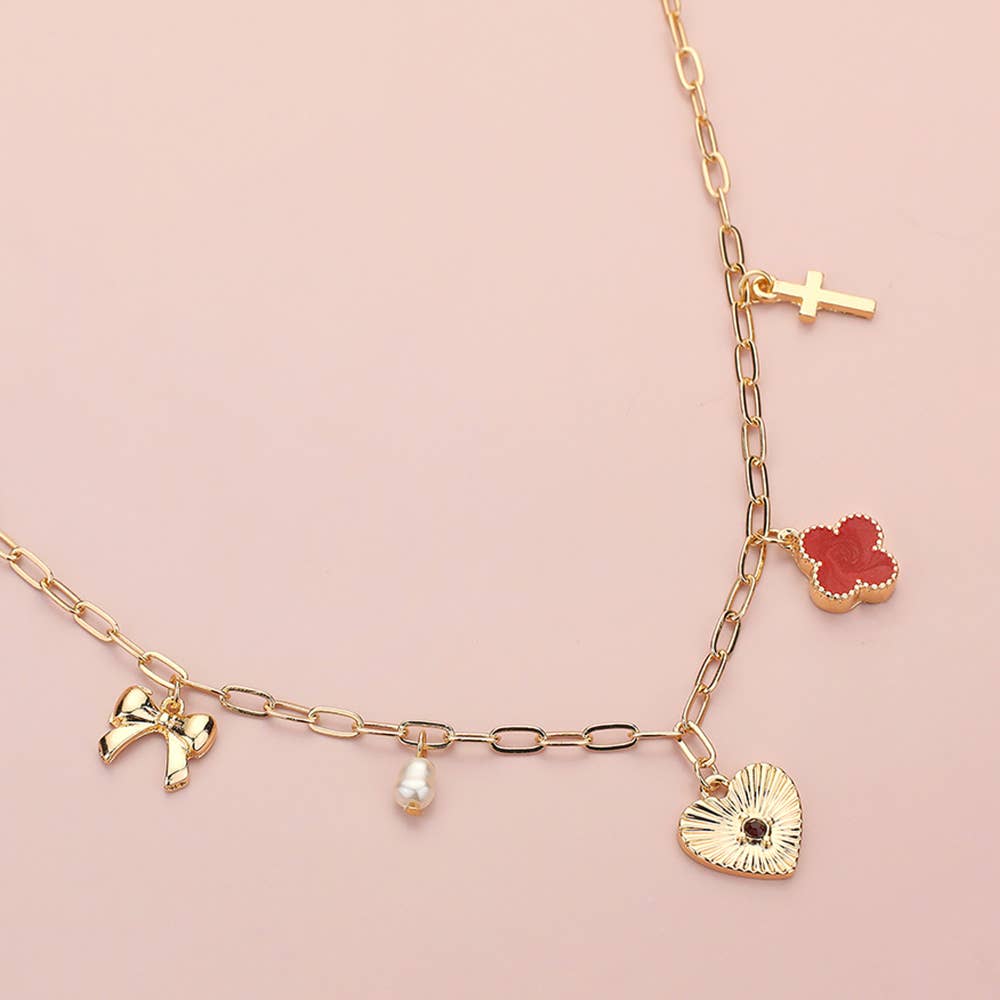 Sensibling Corp. – Colar pingente/pendente por atacado – Colar com Pingente de Coração, Laço, Pérola, Trevo de Quatro Folhas e Cruz em Forma de Clipes de Papel8