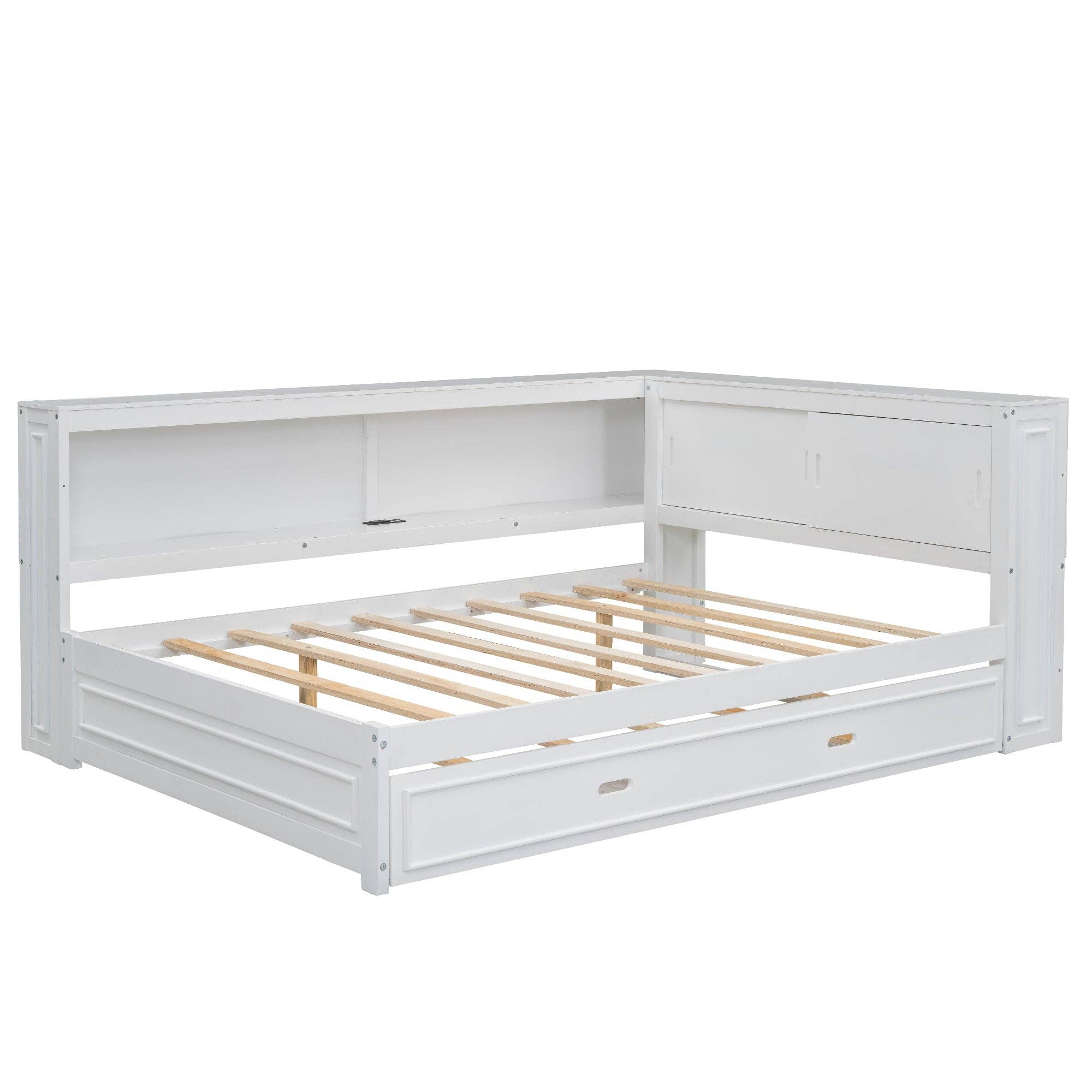 39F Inc. - Wholesale Bed - Full Size White Daybed with Storage Shelves USB and Trundle13