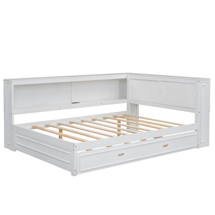 39F Inc. - Wholesale Bed - Full Size White Daybed with Storage Shelves USB and Trundle13