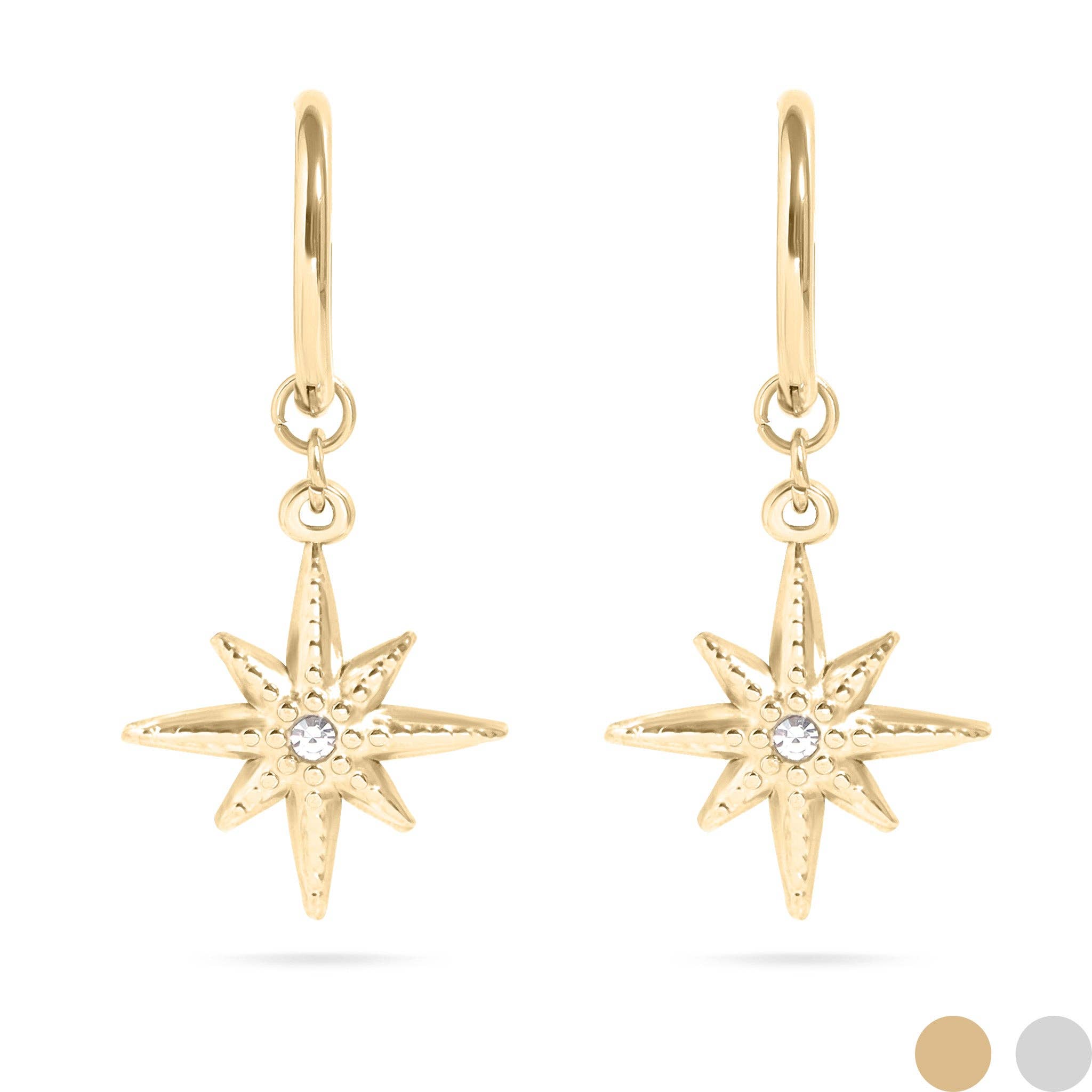 WJW – wholesale Huggie earrings – 18K Gold PVD Huggie with Compass Charm Earrings0