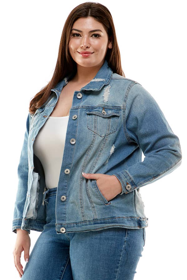 Veracci - Wholesale Denim Jacket - Women's - Plus Size Button-Front Stretch Denim Jacket7