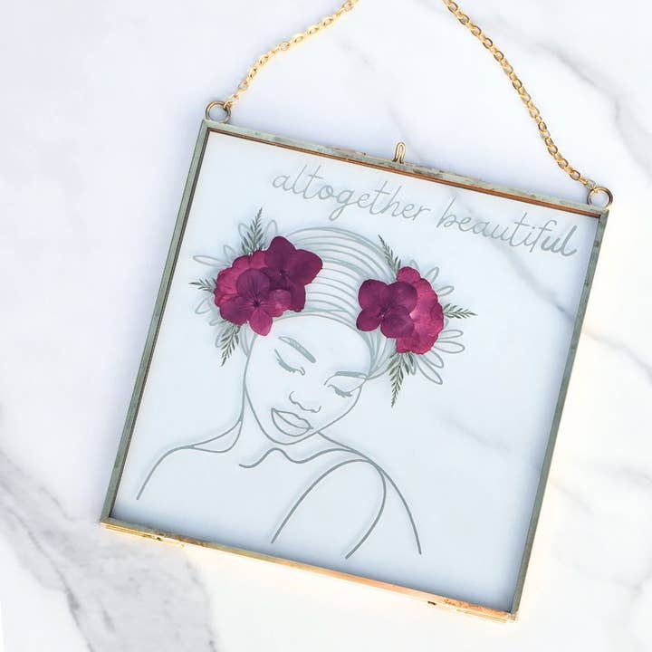 Altogether Beautiful Pressed Flower Scripture Art for wholesale by Sable + Ivy