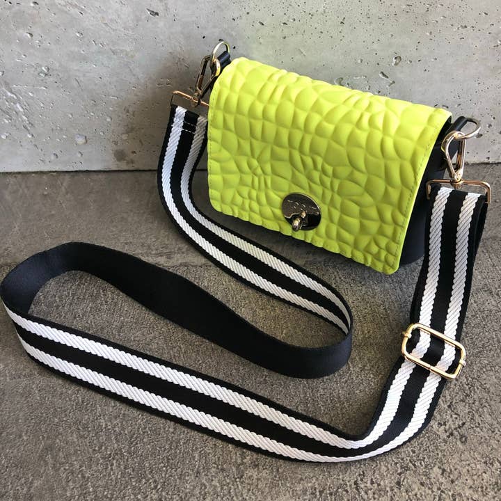 Apple On Black with Stripe Strap for wholesale by Moost Bags