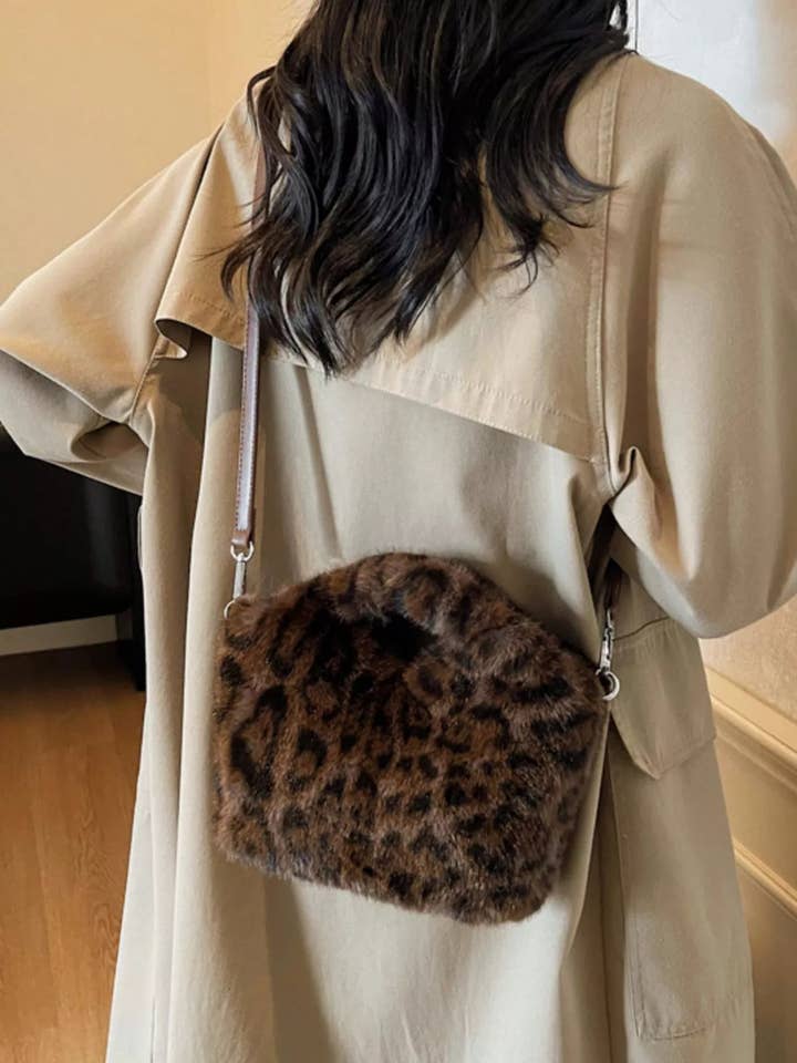 Leopard Plush Crossbody Bag for wholesale by Beyond Apparel