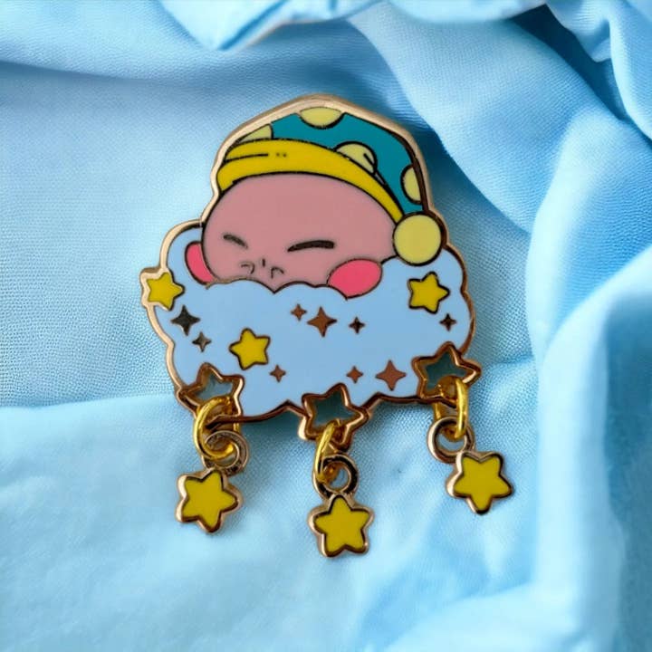 Sugar Cubed Studios - Wholesale Lapel Pin/Button - Sleepy Kirby - Dangle Enamel Pin