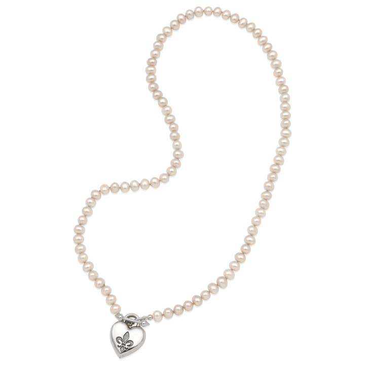 Fleur de Lis Intaglio Heart Pearl Necklace for wholesale by Mignon Faget