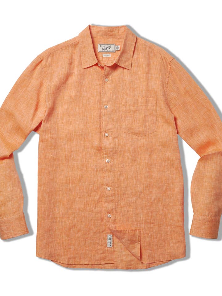 Nantucket garngefärbtes Leinenhemd - Orange für den Großhandel von Grayers