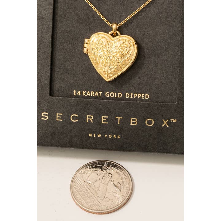 GD Gold Dipped Intricate Heart Locket Pendant Necklace for wholesale on Faire
