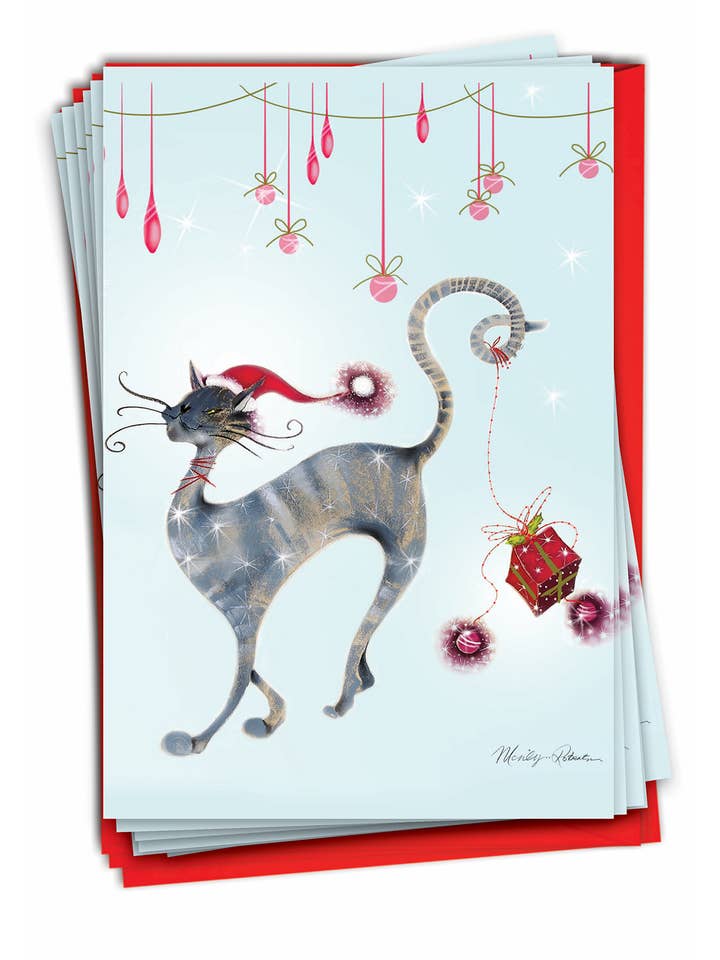 Æske med 12 julekort - Catitude Festive Felines for engroshandel hos NobleWorks