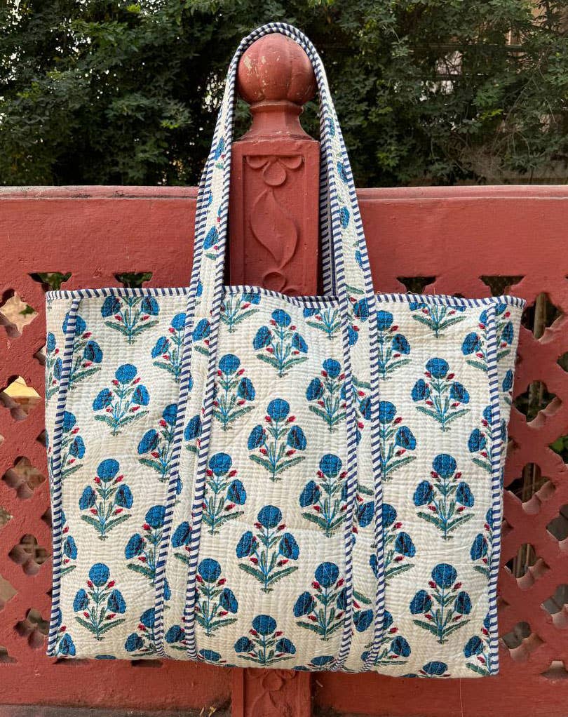 Bhawana Handicrafts - Wholesale Tote Bag - Women's - White Cotton Quilted Bag Market Bag Block Printed Travel Bag0