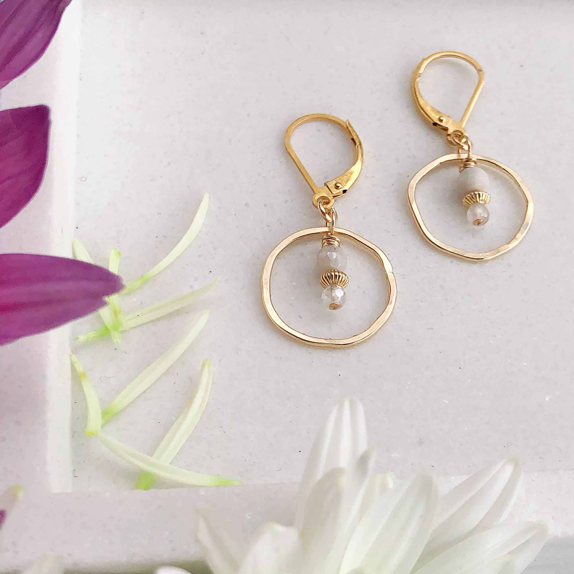 Freshie & Zero - Wholesale Dangle Earrings - Sunrise Dusky Coast Earrings - Moonstone and Gold Circle1