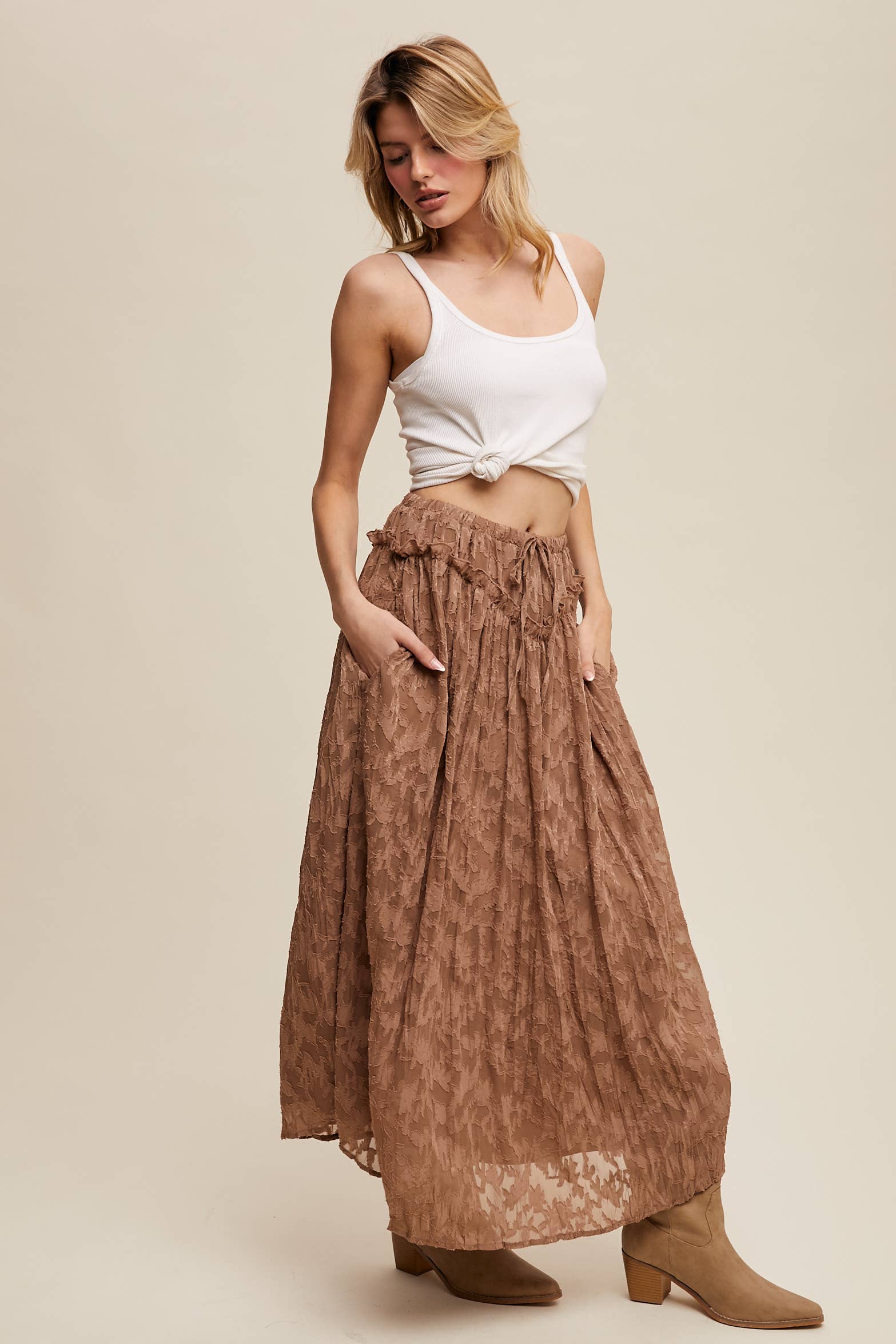 Listicle - Wholesale Skirt - Women's - Floral Textured Maxi Skirt10