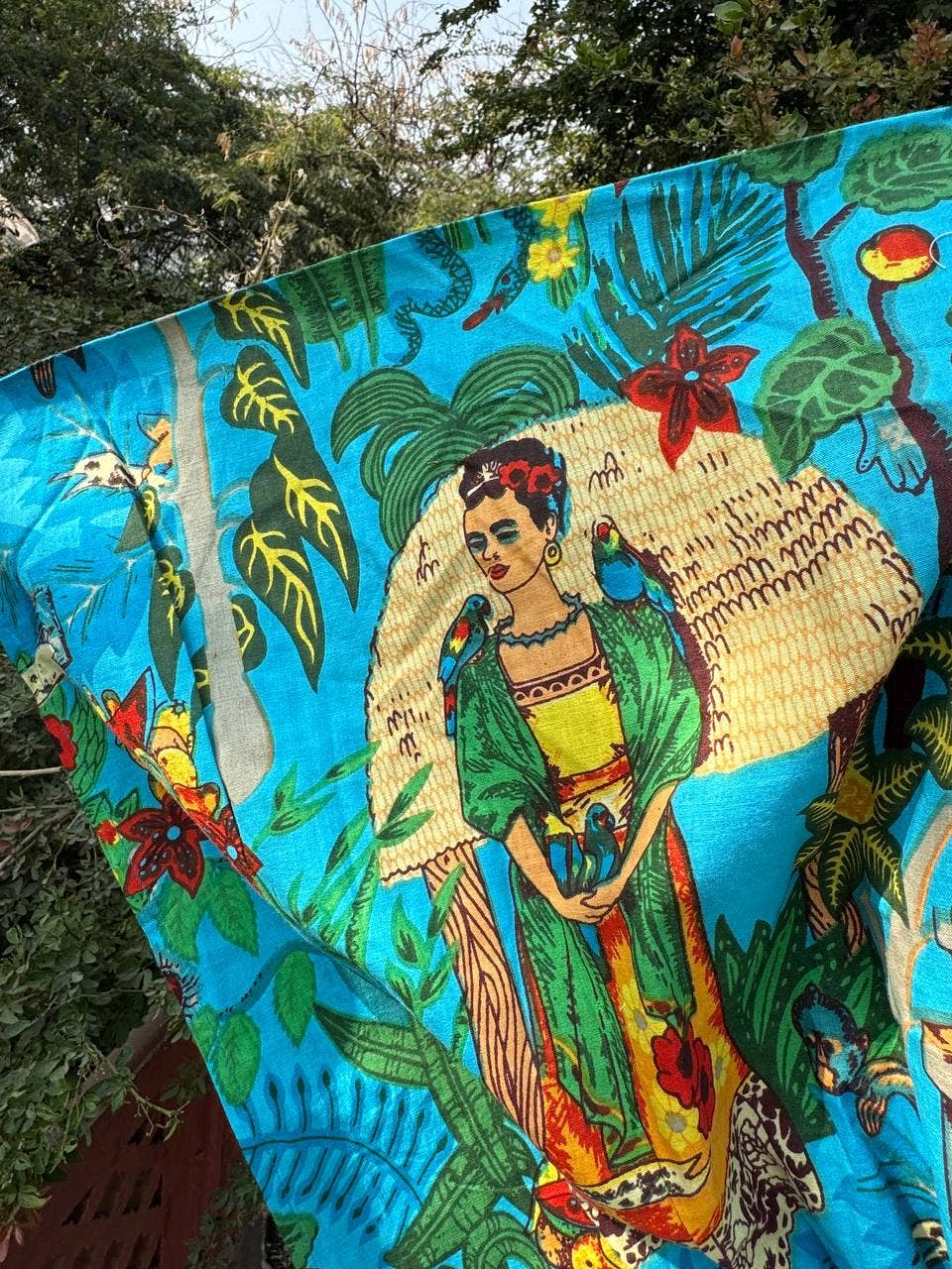 bhavnas boutique - Wholesale Kaftan - Women's - Sky Blue Cotton Kaftan Frida Kahlo Printed Sleepwear Kaftan2