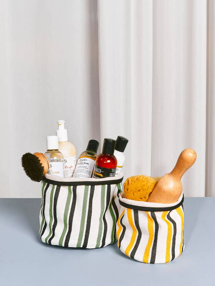 Green and yellow canvas basket for wholesale by Eturel Madrid