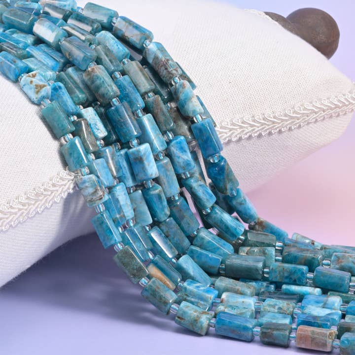 Blue Apatite Faceted Tube Beads Size 12x8mm Jewelry Making 15.5 Inch Strand for wholesale by Mycrazycrystal