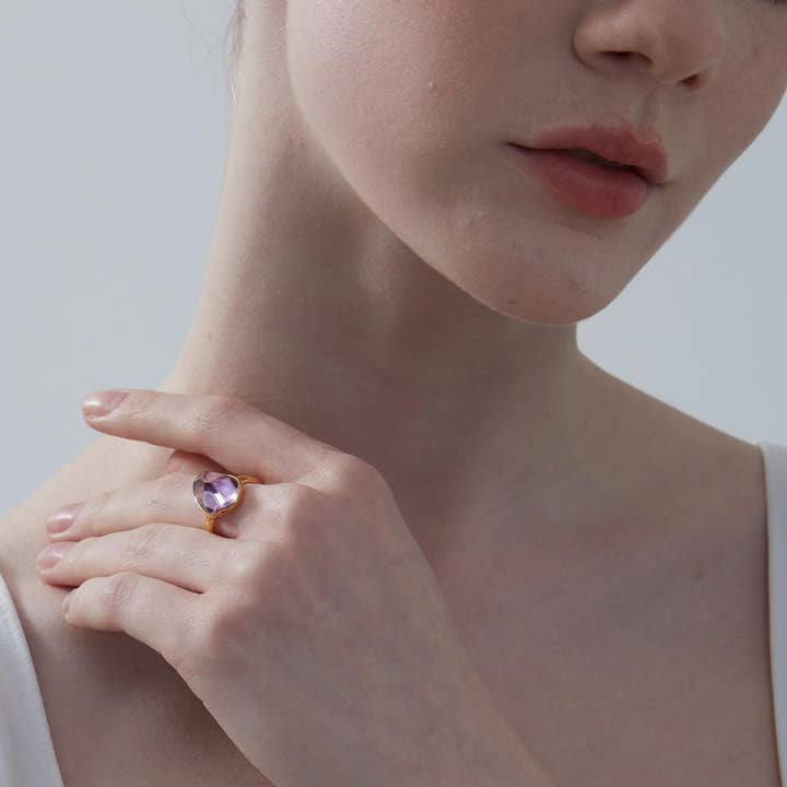 Perimade & Co. LLC - Wholesale Cocktail/Statement Ring - Natural Purple Amethyst Crystal Ring in 925 Sterling Silver3