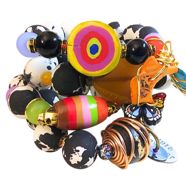 Black & White Cow Print Chunky Charm Bracelets for wholesale by Jewelry By BDK