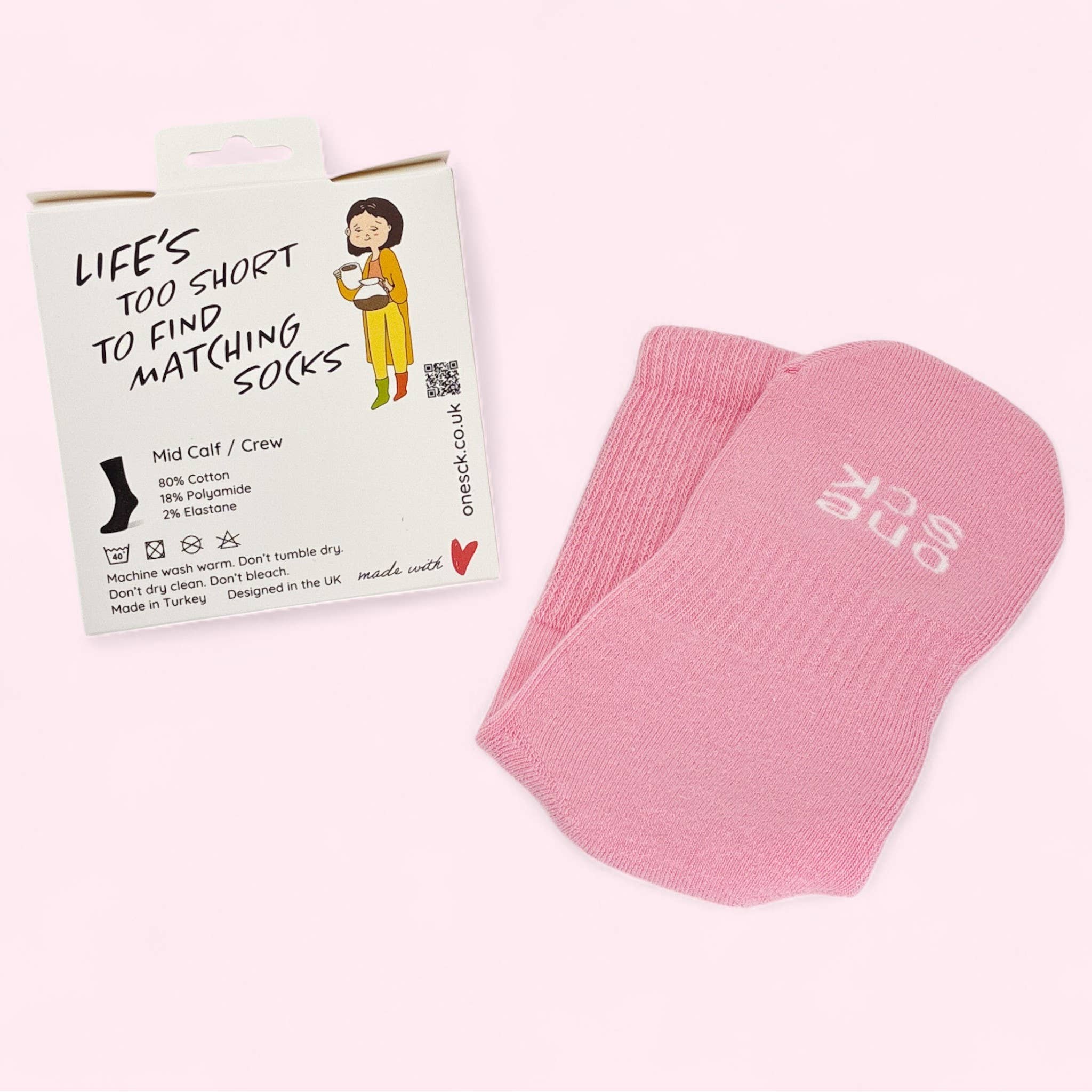 ONESCK – Engroshandel Strømper - Unisex – Ribbet Enkelt Sok | Slikkepind Pink Sok | Varm & Hyggelig Gaveidé1