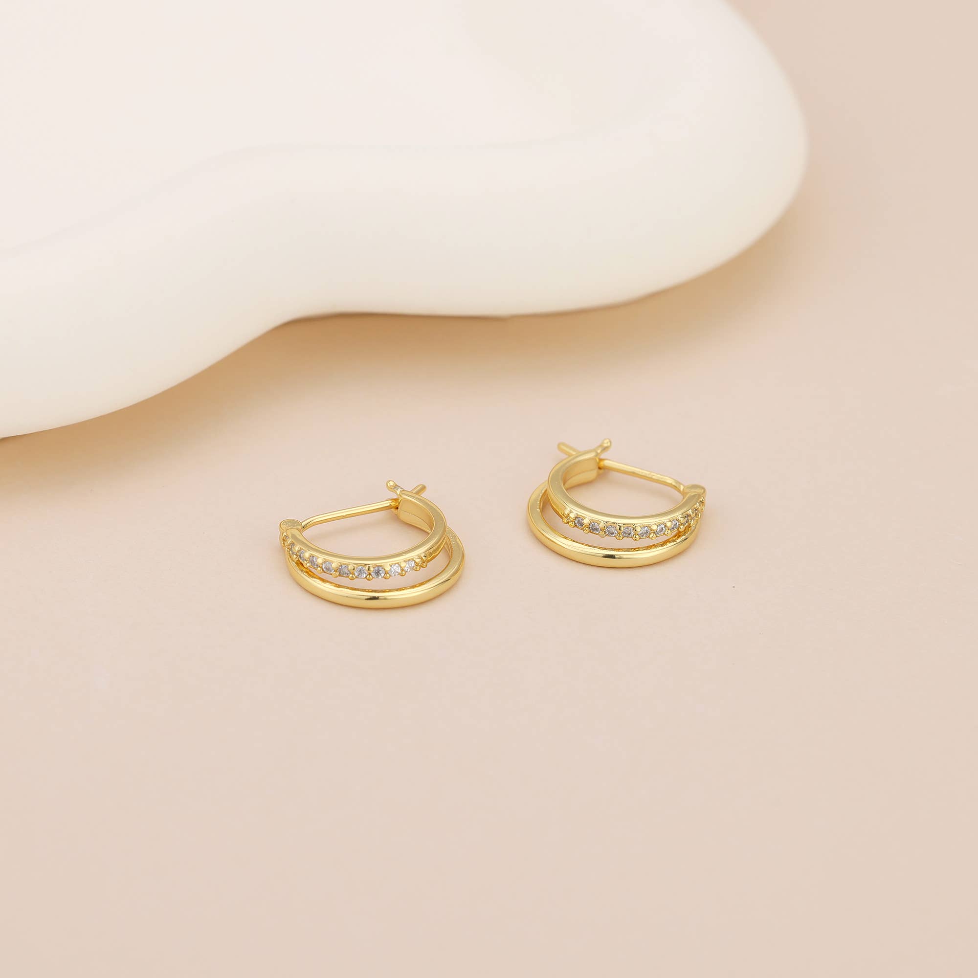 Melange Blanc - Wholesale Hoop Earrings - E072 Double huggie hoop earrings, paved huggie earrings6