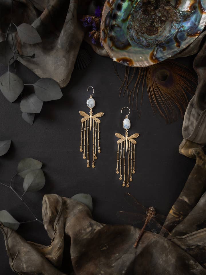 Temple of Venus Tassel Earrings: Dragonfly for wholesale by Trollbinde