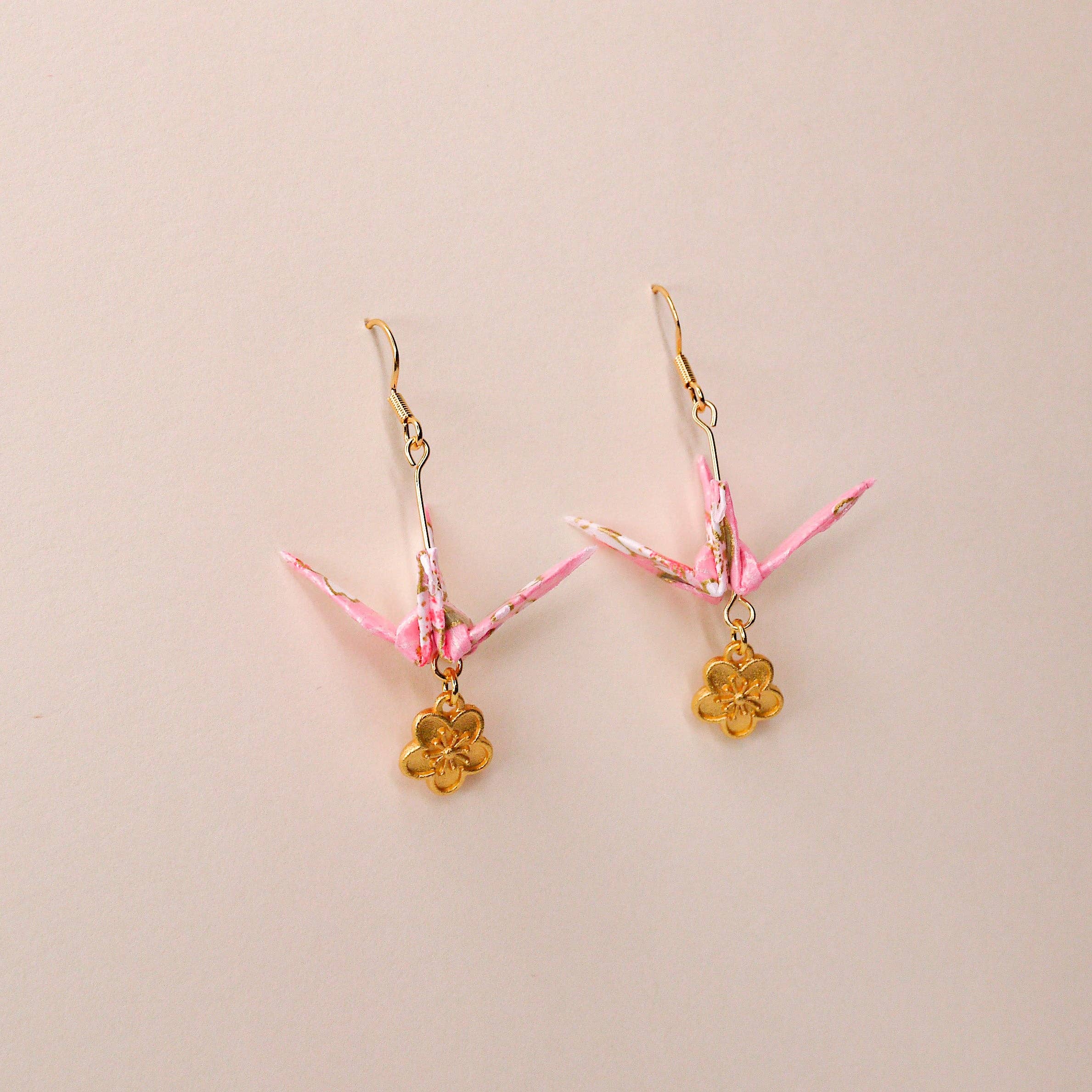 Kamyi.Art Origami Designs - Wholesale Dangle Earrings - [LOVE] Crane and Peach Blossom Earrings2