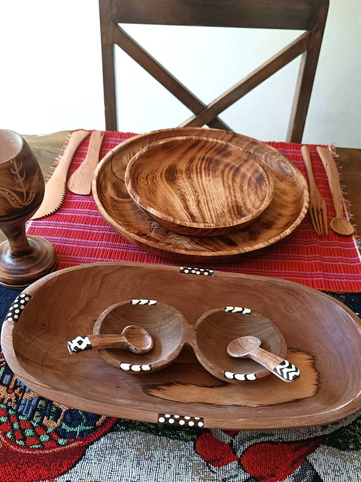 Wooden Dinner Set | Handmade Wooden Plates 12" for wholesale by African Craft Collection