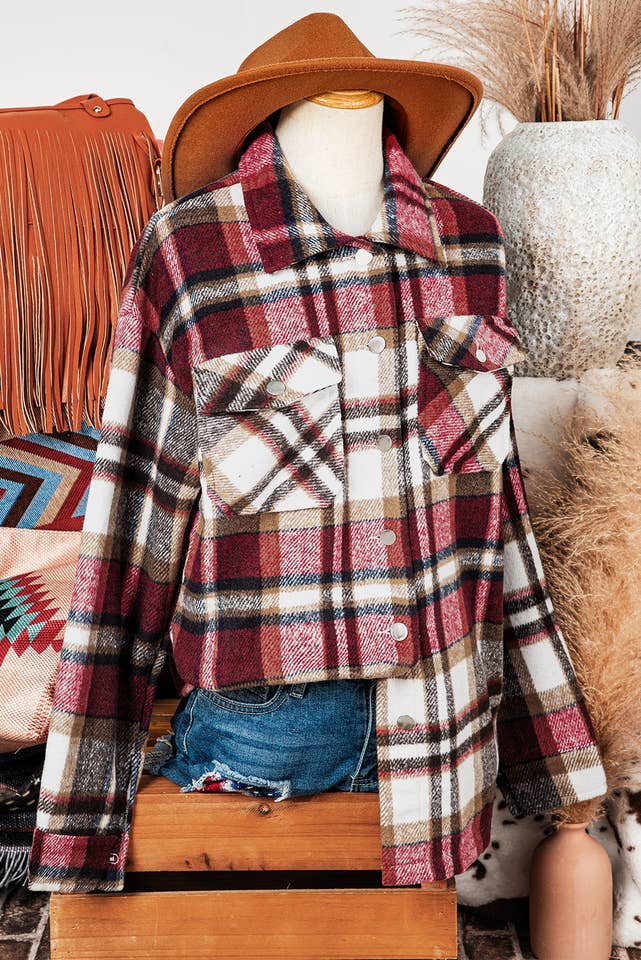 fashionworks - Wholesale Shirt Jacket/Shacket - Women's - Geometric Plaid Print Pocketed Shacket16