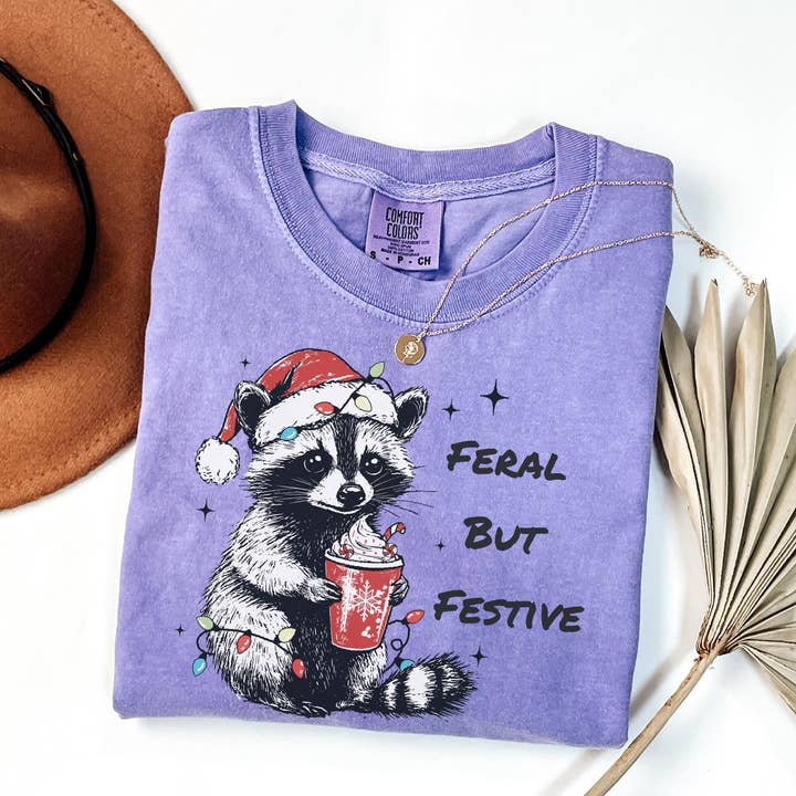 Glaime - Wholesale T-Shirt (Graphic) - Women's - Comfort Colors Feral But Festive Xmas Shirt, Xmas Sweater2