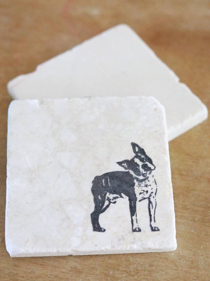 Boston Terrier Marmor Coaster for engroshandel hos Lace, Grace & Peonies Marble Coasters
