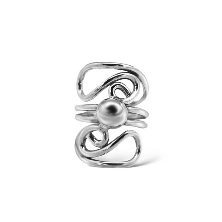 Atlanta Jewelers Supply - Wholesale Cocktail/Statement Ring - Sterling Silver Double Swirl Design W/ Ball Ring
