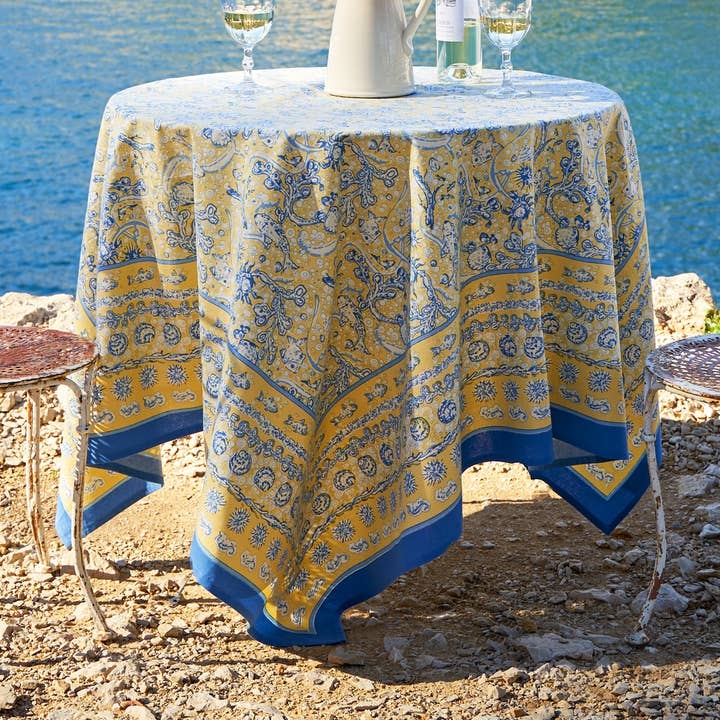 La Mer Blue & Yellow | Tablecloths for wholesale by Couleur Nature