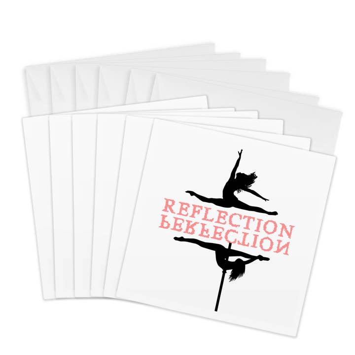 3dRose, Bailarinas de ballet e de pole dance em branco. O texto Reflexão, Perfeição, Cartão de Cumprimentos por atacado de 3dRose
