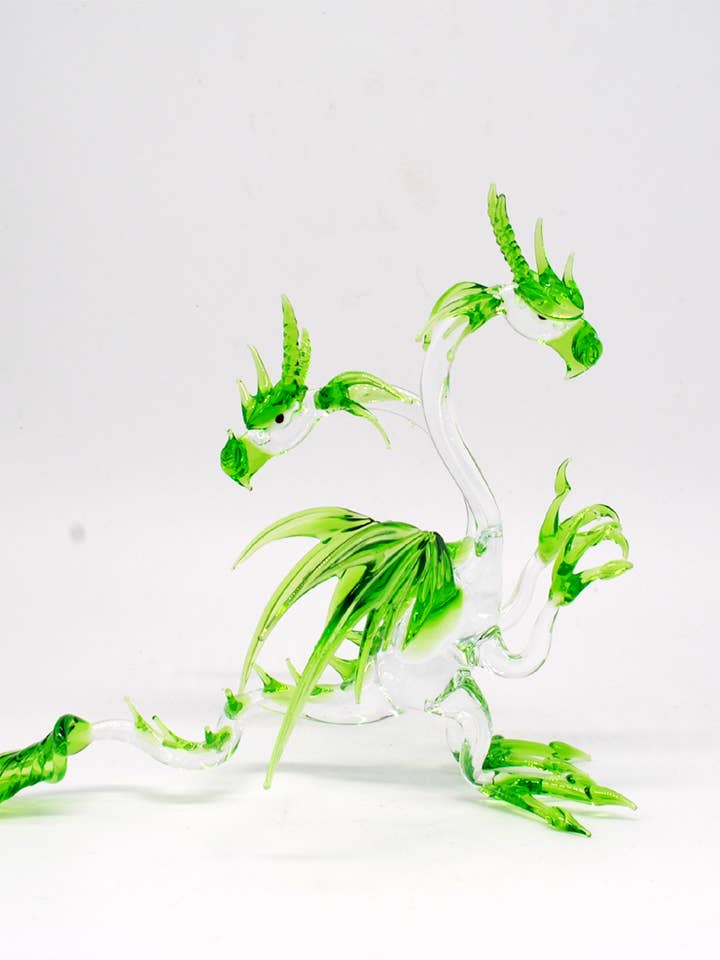 36-995 Dragão de Duas Cabeças em Pé - transparente/verde por atacado de WGK Glass Art Inc