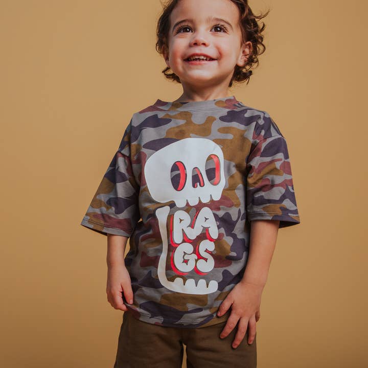 RAGS - Wholesale Screen Printed T-Shirt - Kids - Drop Shoulder Tee - Camo3