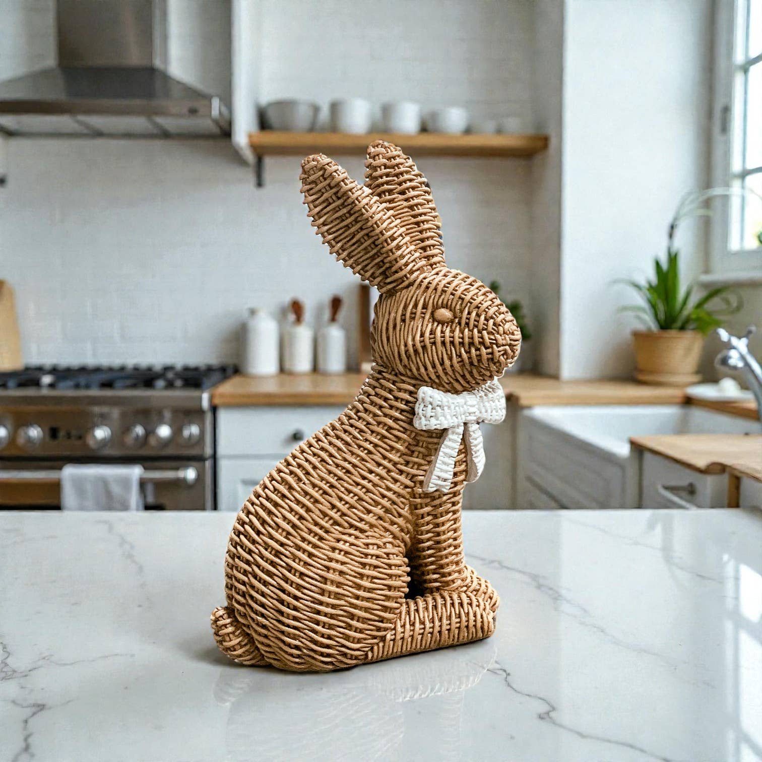 Gia Roma - Wholesale Sculpture - Easter Farmhouse Home Decor, Resin Bunny Figurine Rattan 57