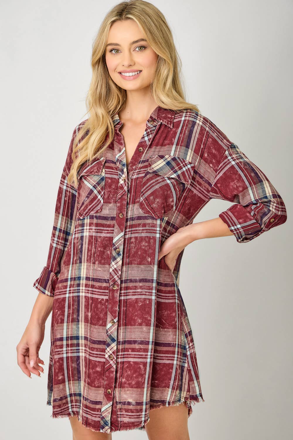 Mystree - Wholesale Dress - Women's - 61161 Washed Plaid Shirt Dress8