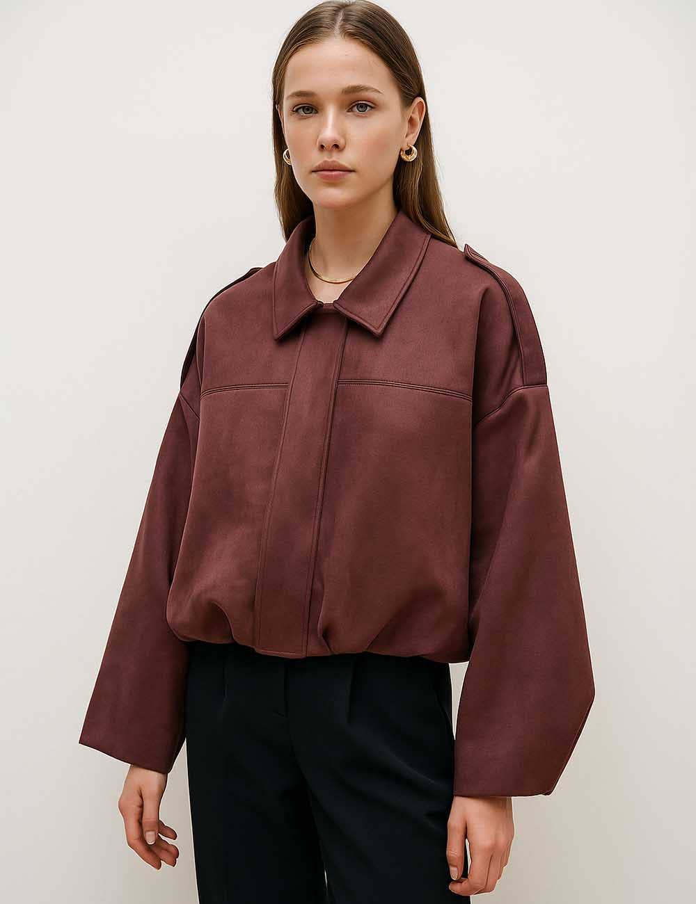 Sweetkama - Wholesale Bomber Jacket - Women's - Ladies Faux Suede Bomber Jacket Shirt Collar Zip-Up Coat9