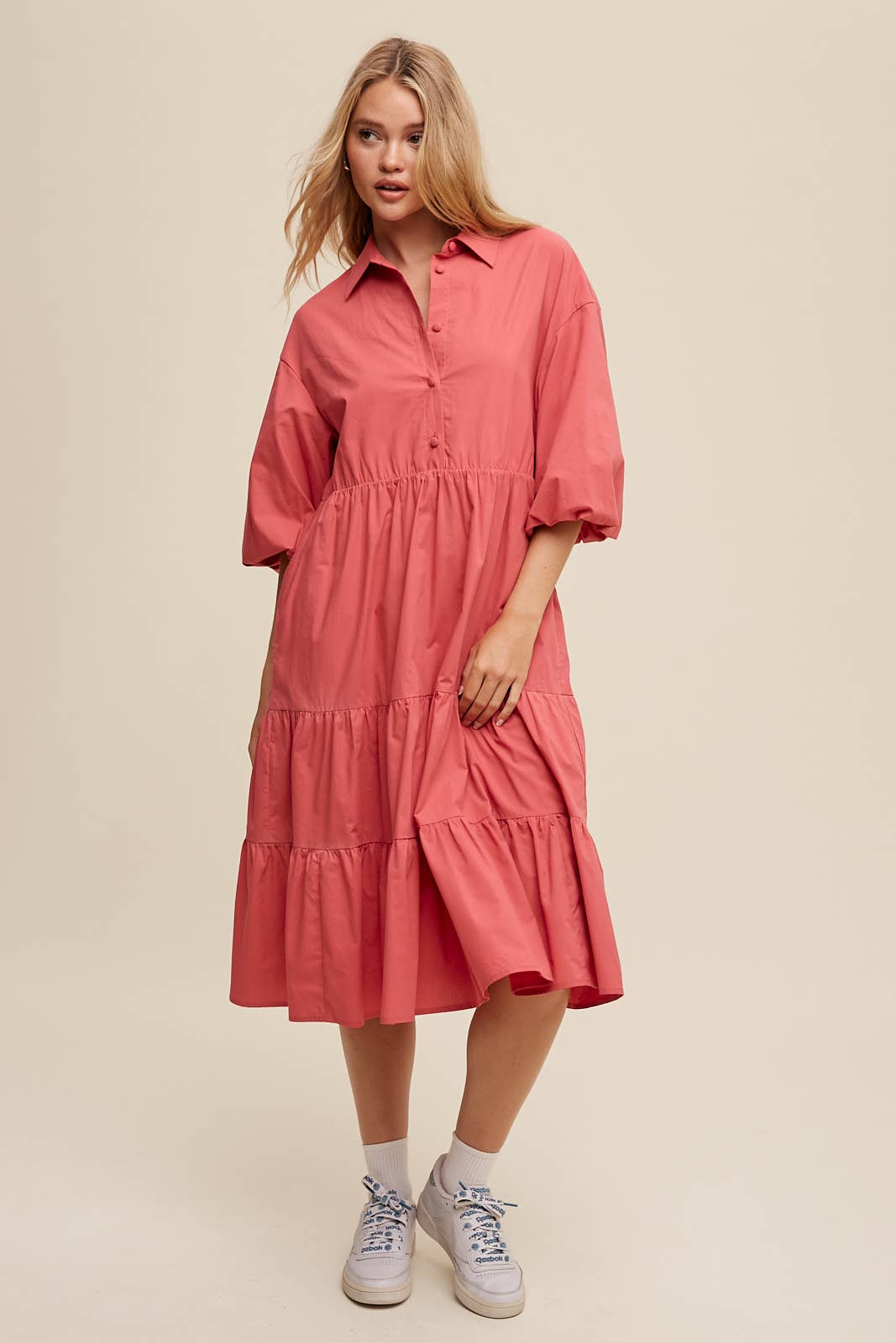Listicle - Wholesale Dress - Women's - Tiered Poplin Shirt Dress25