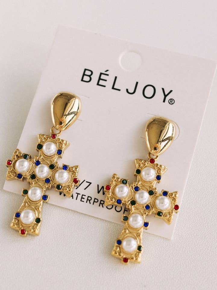 Evianna Pearl Cross Øreringe for engroshandel hos BELJOY