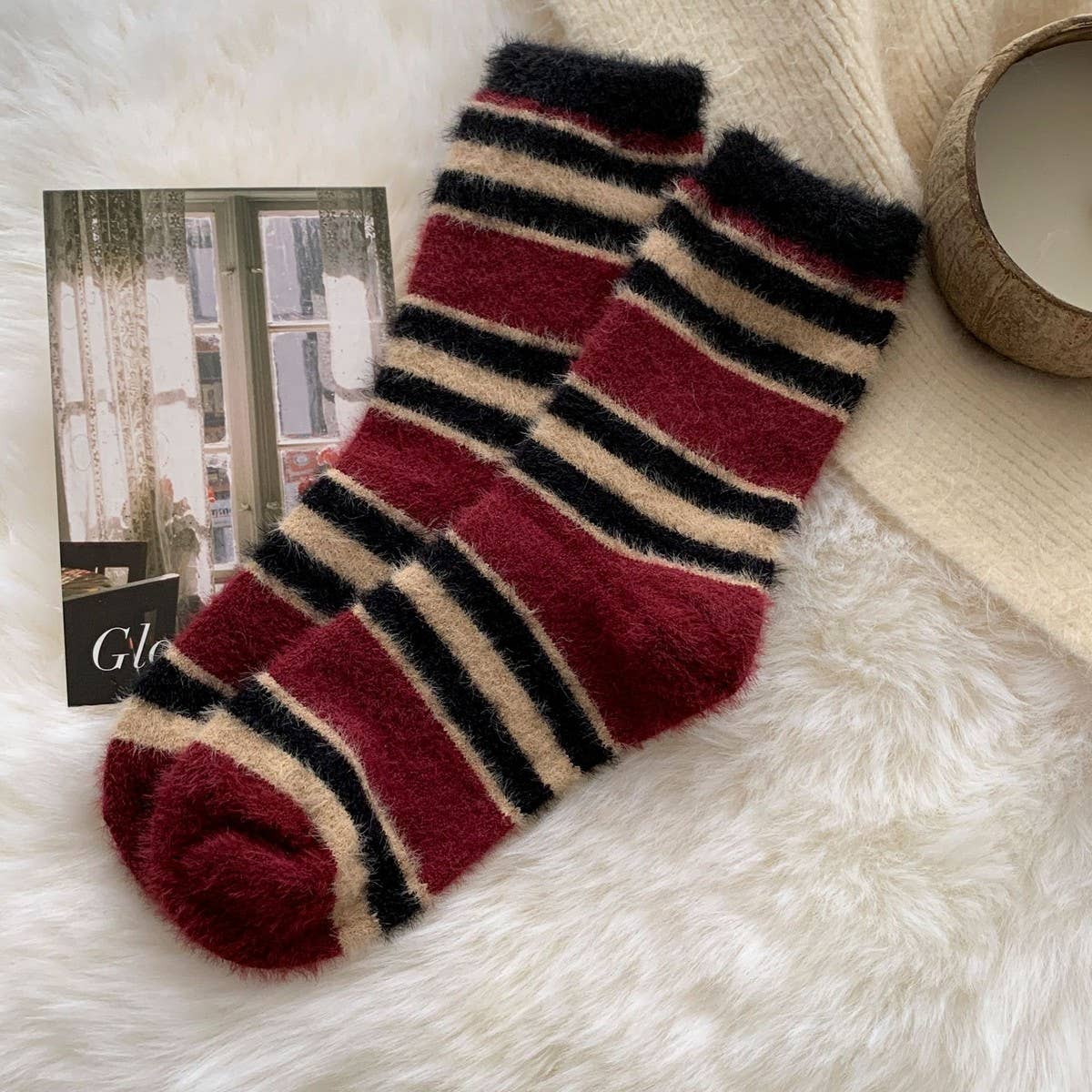 ACCITY - Wholesale Socks - Women's - Striped Plush Socks Women Winter Thick Cozy_CWMS028670