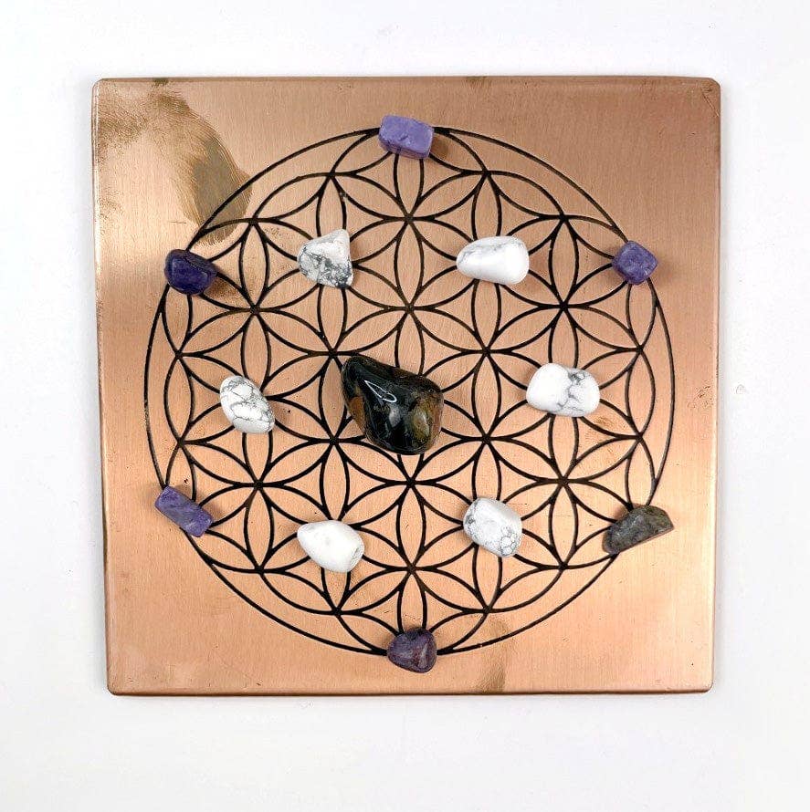 Rock Paradise – wholesale Decorative plate/dish/bowl – Crystal Copper Square Dish with Engraved Flower of Life Grid5